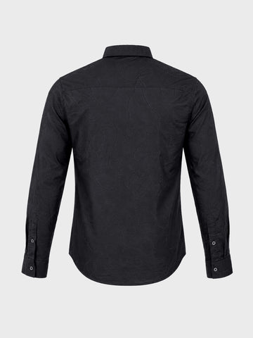 Men's Black Slim Fit Embroidered Resort Wear Shirt