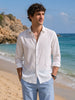 Men's White Slim Fit Embroidered Resort Wear Shirt