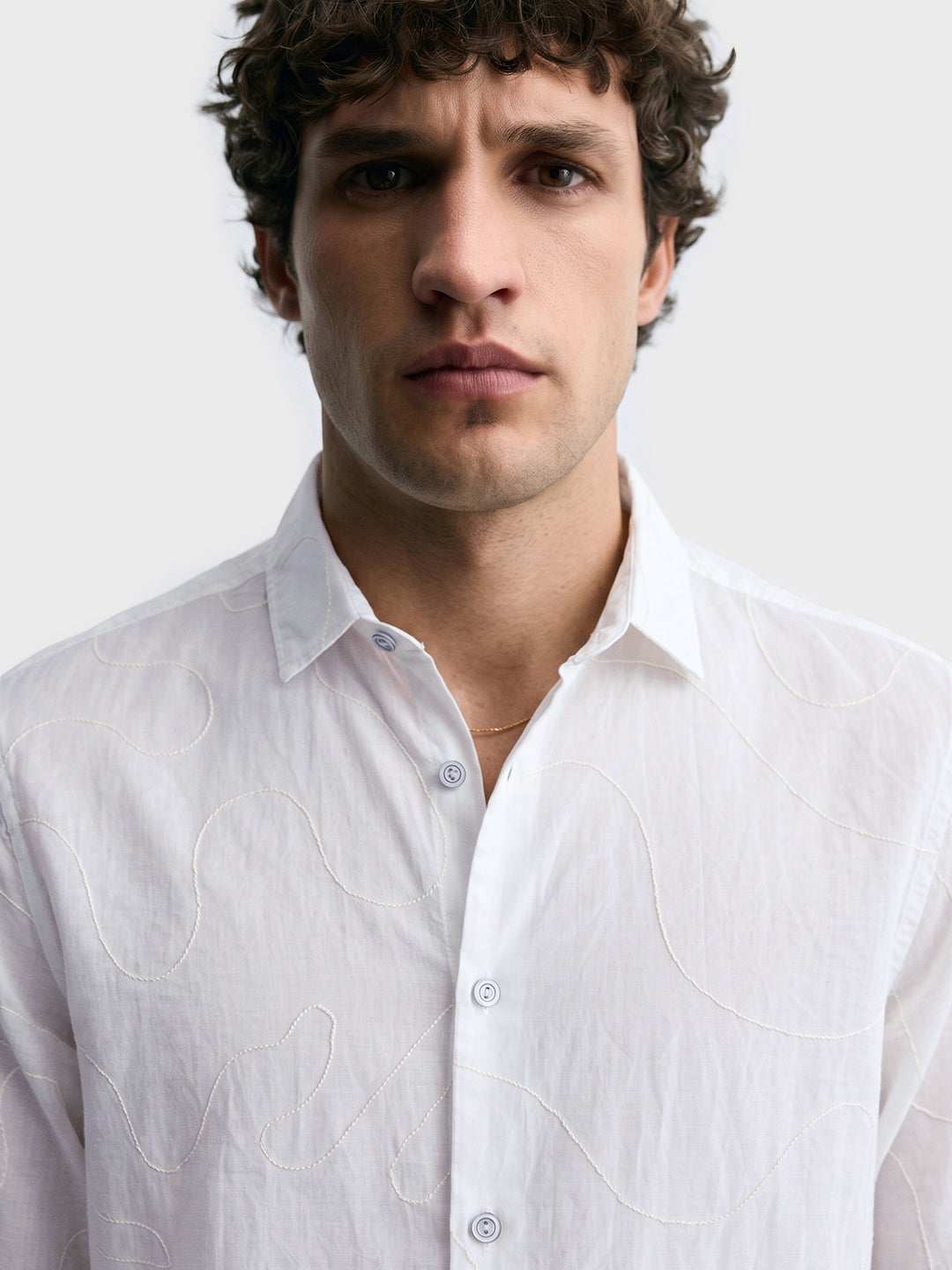 Men's White Slim Fit Embroidered Resort Wear Shirt