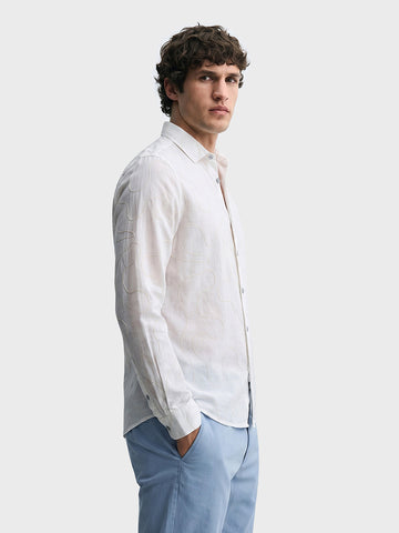 Men's White Slim Fit Embroidered Resort Wear Shirt
