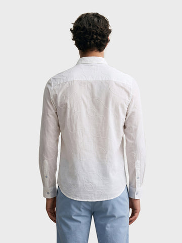 Men's White Slim Fit Embroidered Resort Wear Shirt