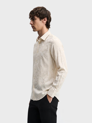 Men's Beige Slim Fit Printed Casual Shirt