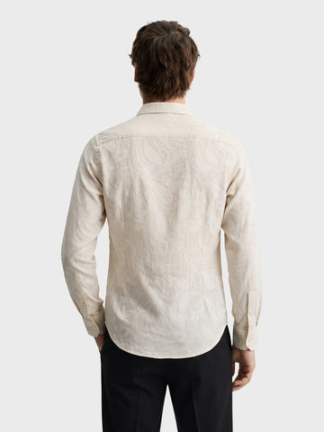 Men's Beige Slim Fit Printed Casual Shirt