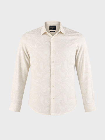 Men's Beige Slim Fit Printed Casual Shirt