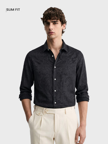 Men's Black Slim Fit Printed Casual Shirt