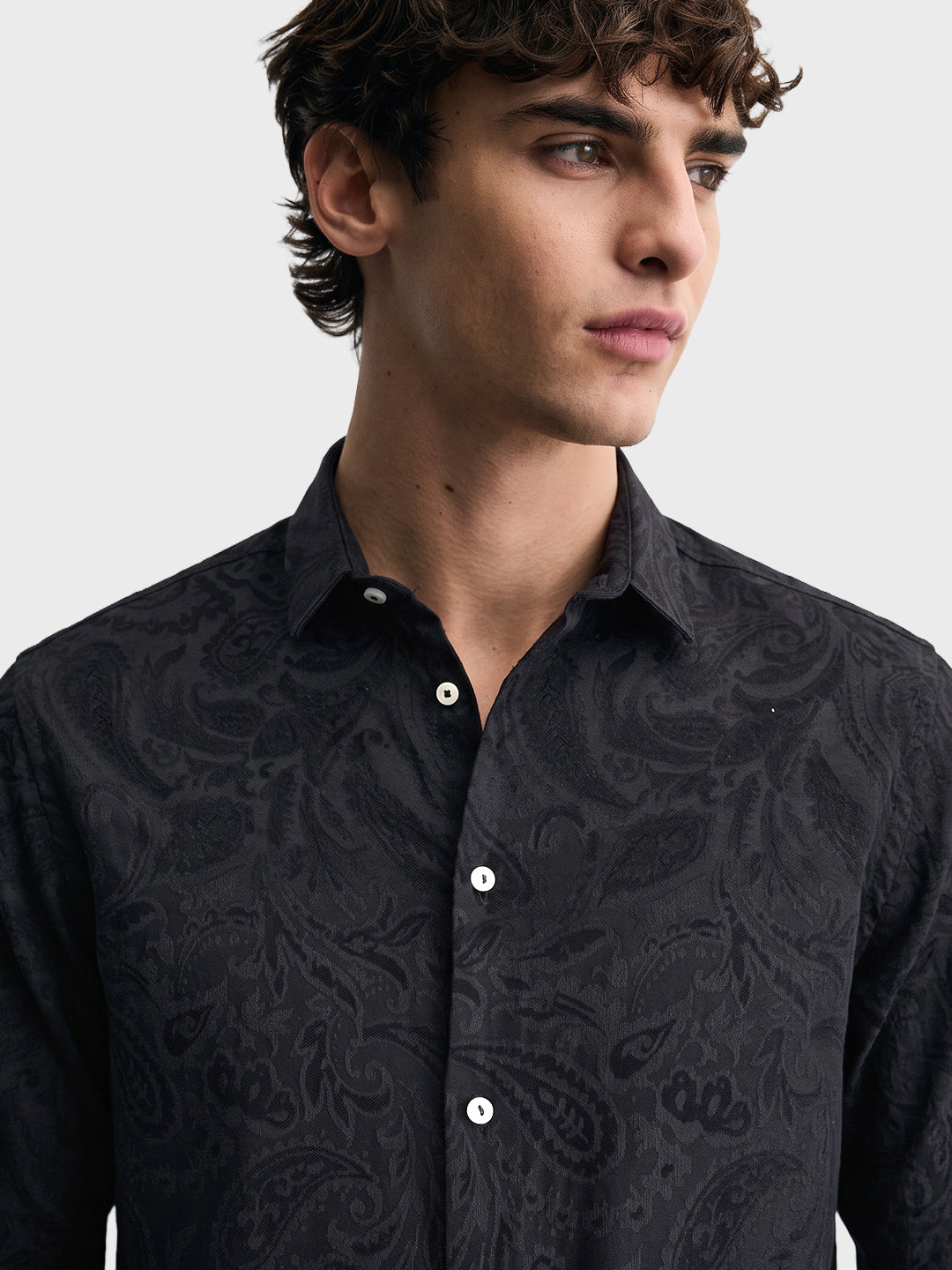 Men's Black Slim Fit Textured Party Shirt