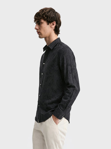 Men's Black Slim Fit Printed Casual Shirt