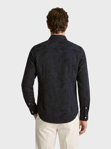Men's Black Slim Fit Printed Casual Shirt