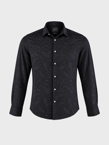 Men's Black Slim Fit Printed Casual Shirt