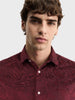 Men's Maroon Slim Fit Printed Casual Shirt