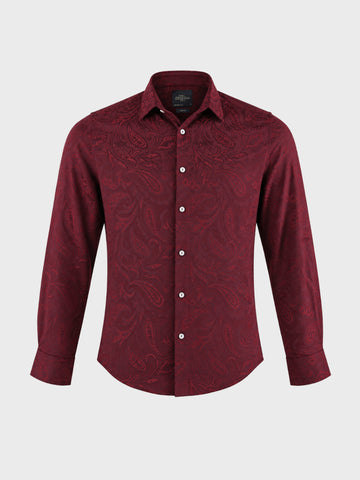 Men's Maroon Slim Fit Printed Casual Shirt