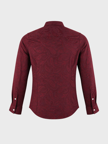 Men's Maroon Slim Fit Printed Casual Shirt