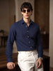 Men's Navy Slim Fit Printed Casual Shirt