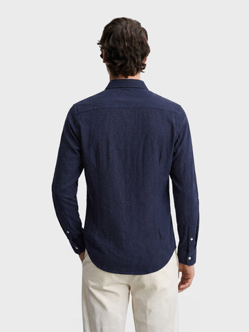 Men's Navy Slim Fit Printed Casual Shirt