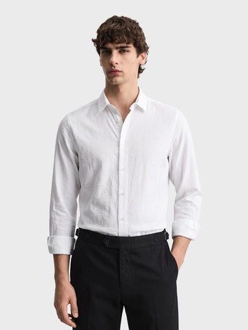 Men's White Slim Fit Printed Casual Shirt