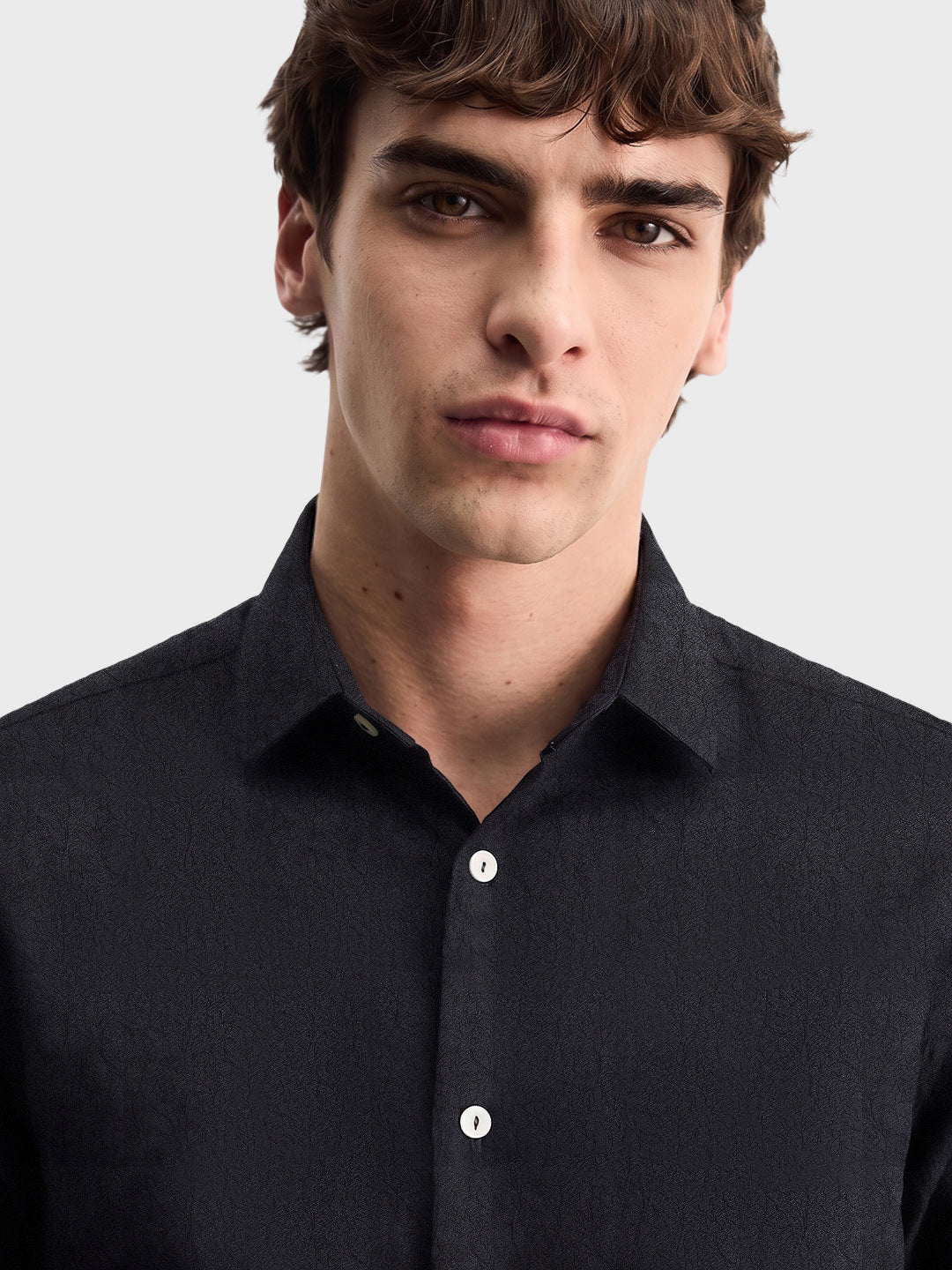 Men's Black Slim Fit Textured  Party Shirt