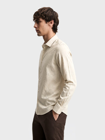 Men's Beige Slim Fit Printed Casual Shirt