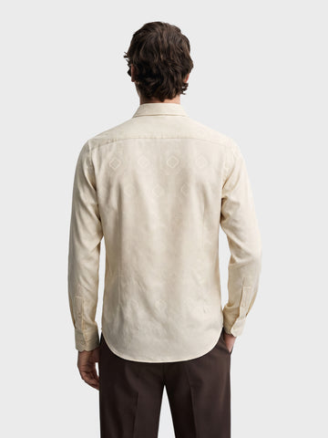 Men's Beige Slim Fit Printed Casual Shirt