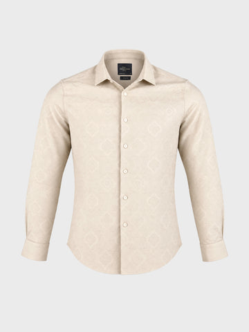 Men's Beige Slim Fit Printed Casual Shirt