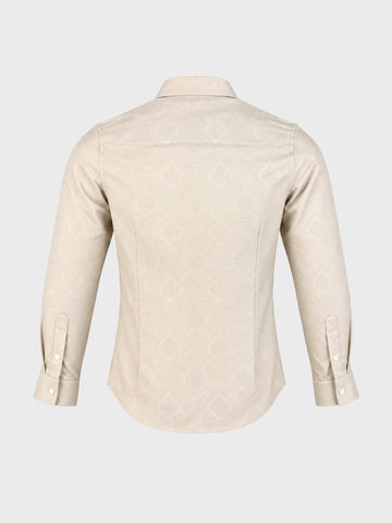 Men's Beige Slim Fit Printed Casual Shirt
