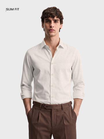 Men's Beige Slim Fit Printed Casual Shirt
