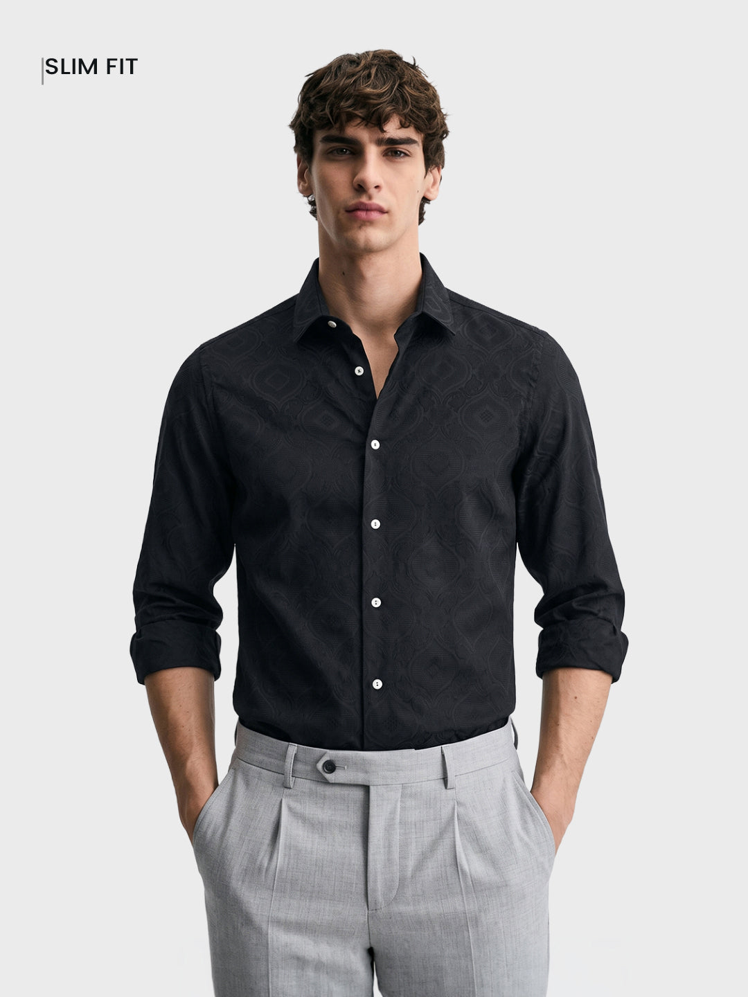 Men's Black Slim Fit Printed Casual Shirt