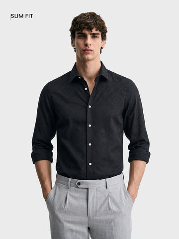 Men's Black Slim Fit Printed Casual Shirt