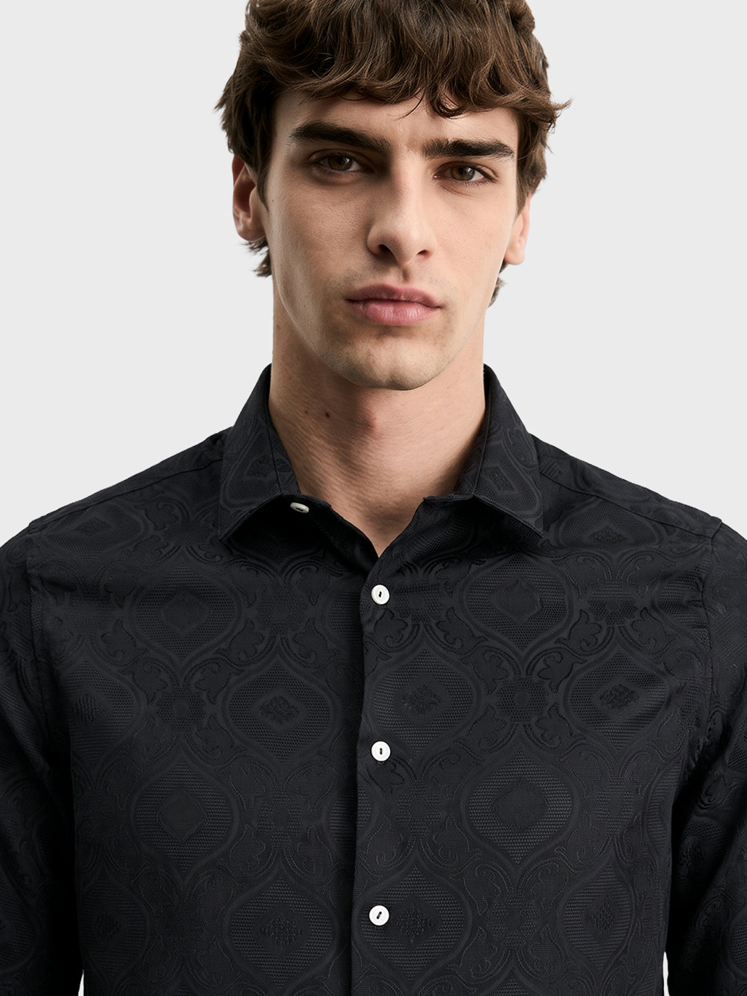 Men's Black Slim Fit Printed Casual Shirt