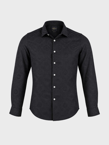 Men's Black Slim Fit Printed Casual Shirt
