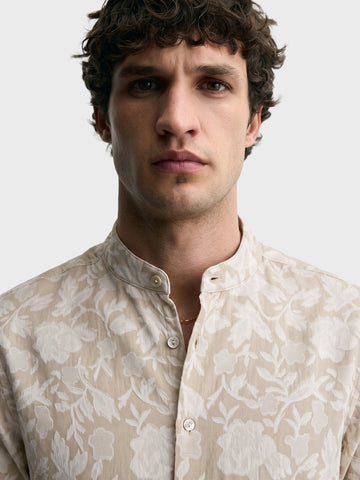 Men's Beige Regular Fit Printed Casual Shirt