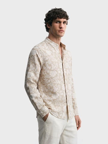Men's Beige Regular Fit Printed Casual Shirt