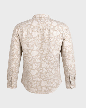 Men's Beige Regular Fit Printed Casual Shirt