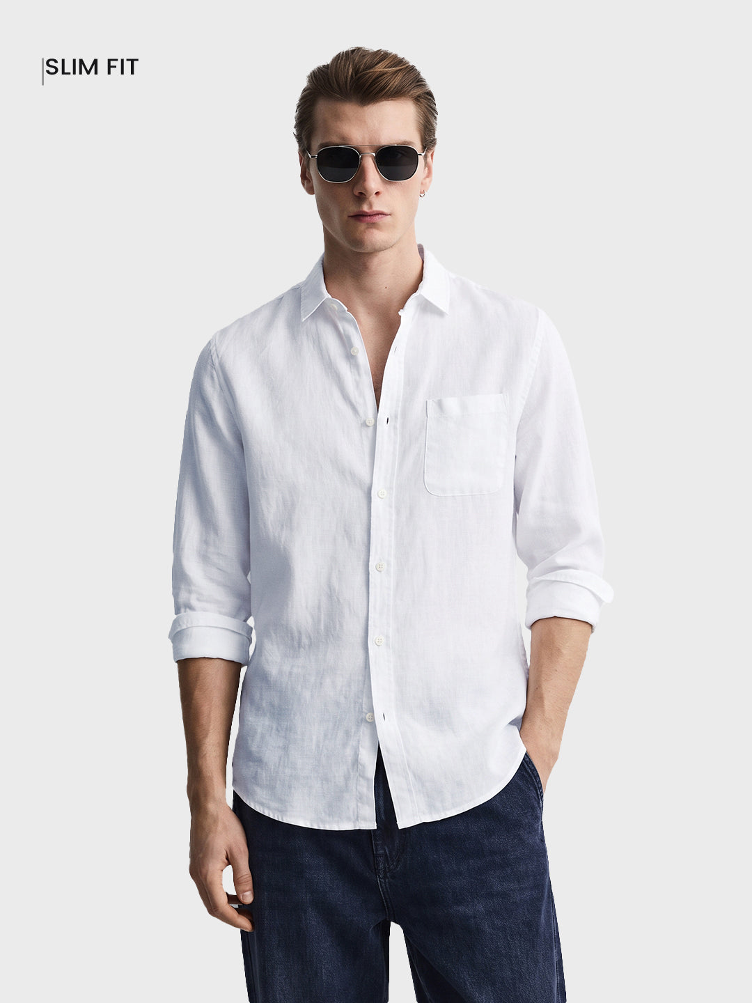 Men's White Slim Fit Solid Casual Shirt
