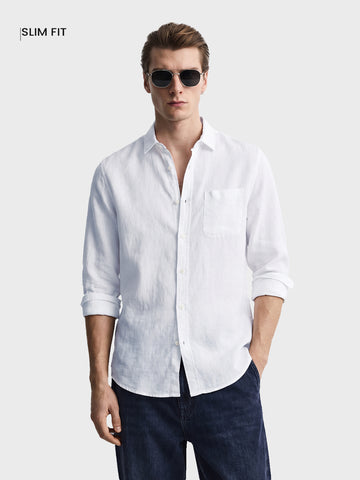 Men's White Slim Fit Solid Casual Shirt