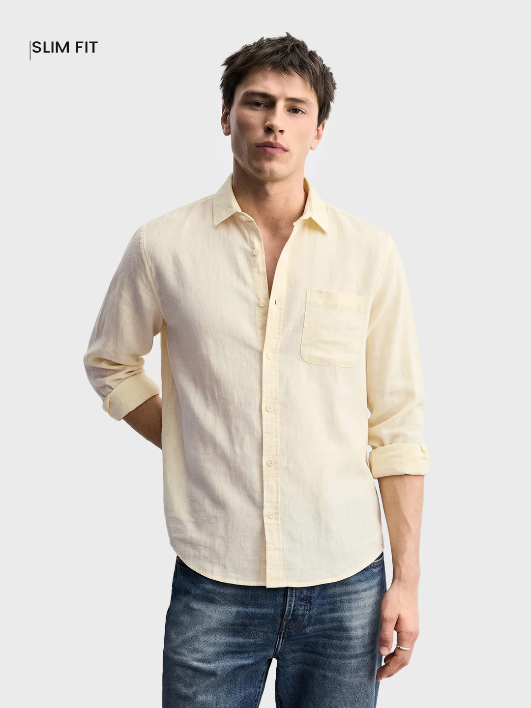 Men's Yellow Slim Fit Solid Casual Shirt