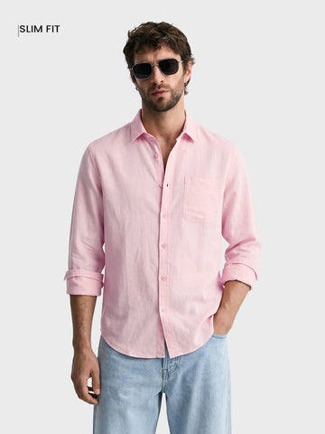 Men's Pink Slim Fit Solid Casual Shirt