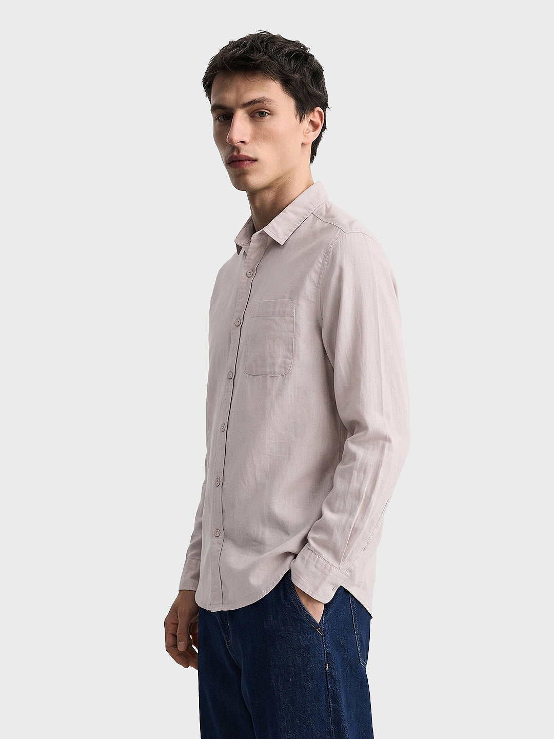 Men's Beige Slim Fit Solid Casual Shirt