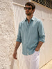 Men's Blue Slim Fit Solid Casual Shirt