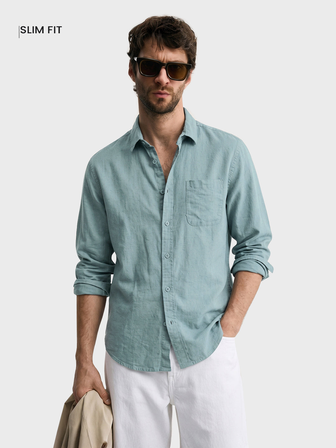 Men's Blue Slim Fit Solid Casual Shirt