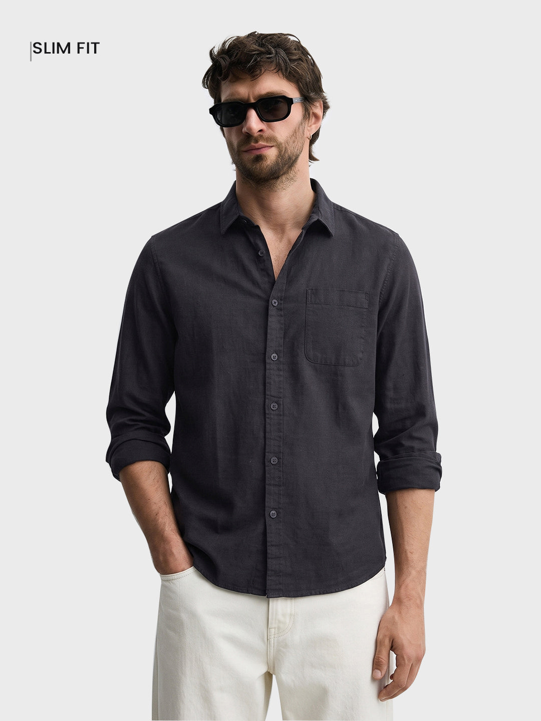 Men's Black Slim Fit Solid Casual Shirt