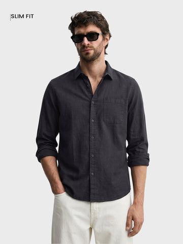 Men's Black Slim Fit Solid Casual Shirt