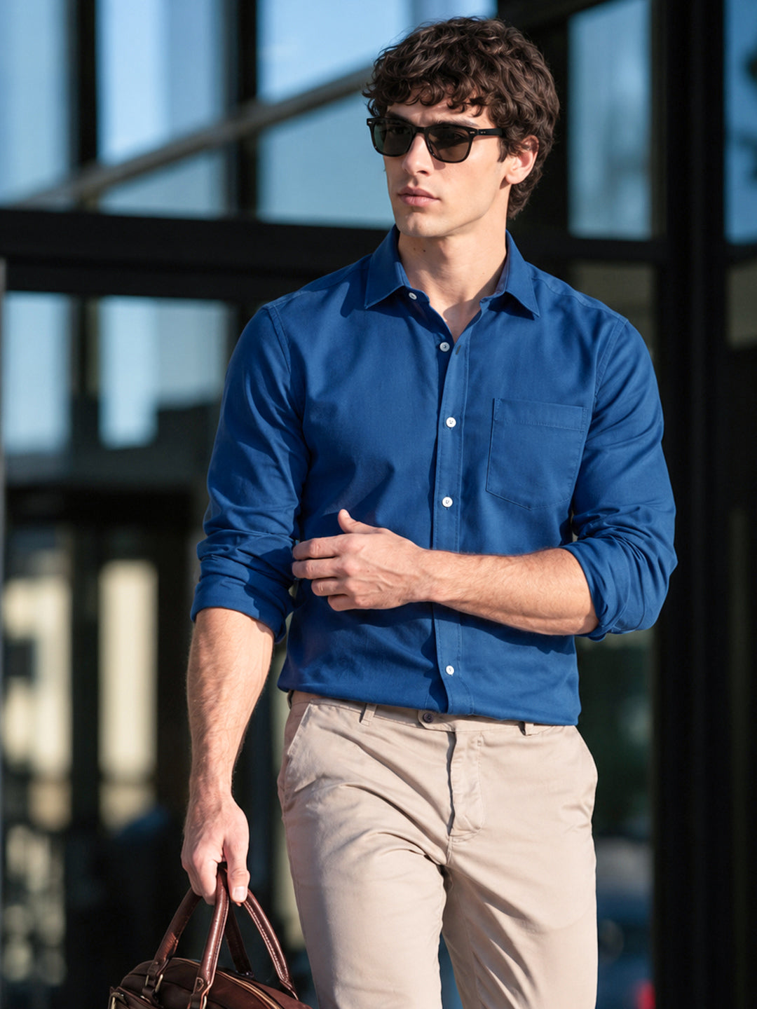 Men's Navy Slim Fit Solid Casual Shirt