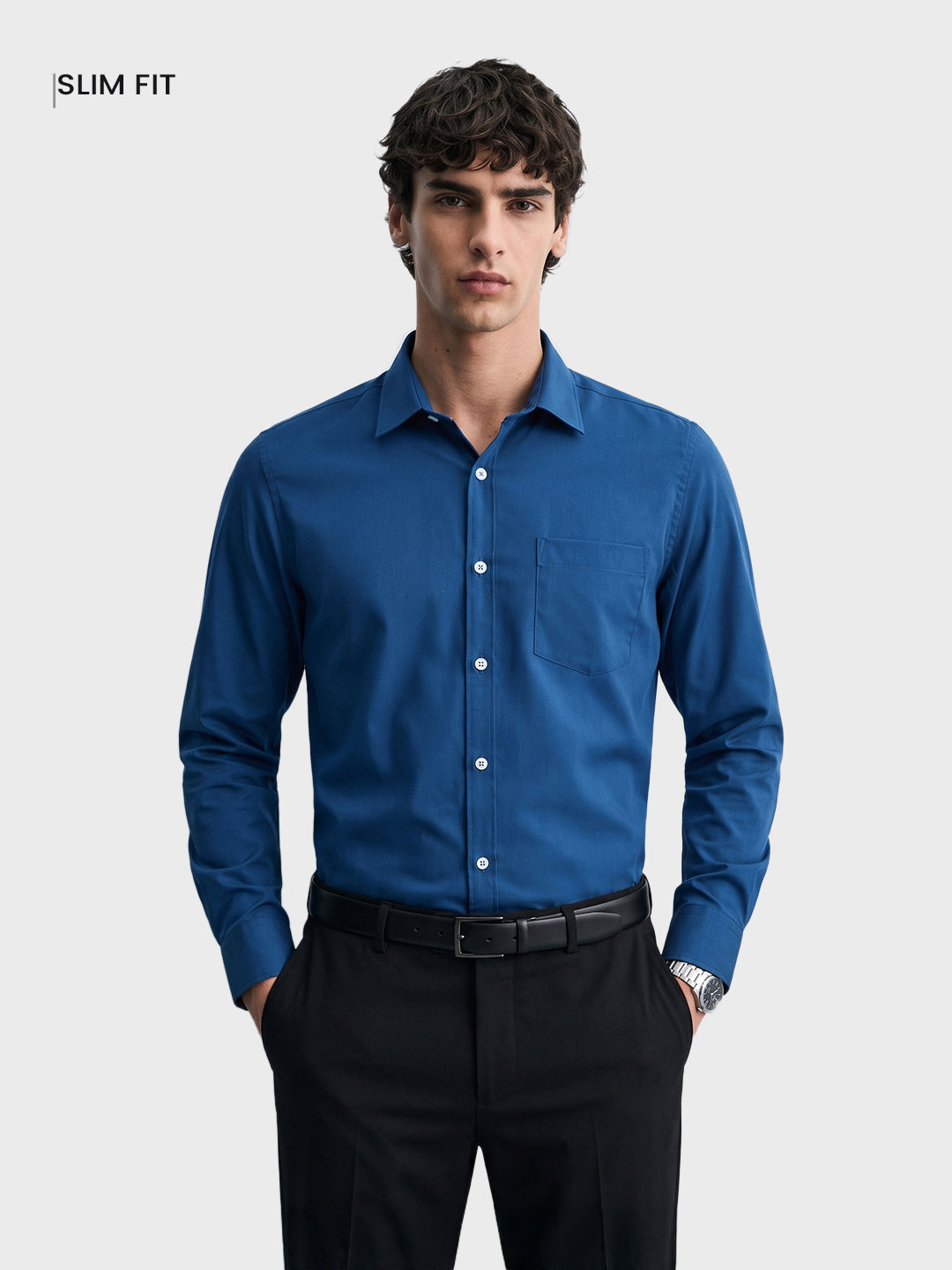 Men's Navy Slim Fit Solid Casual Shirt