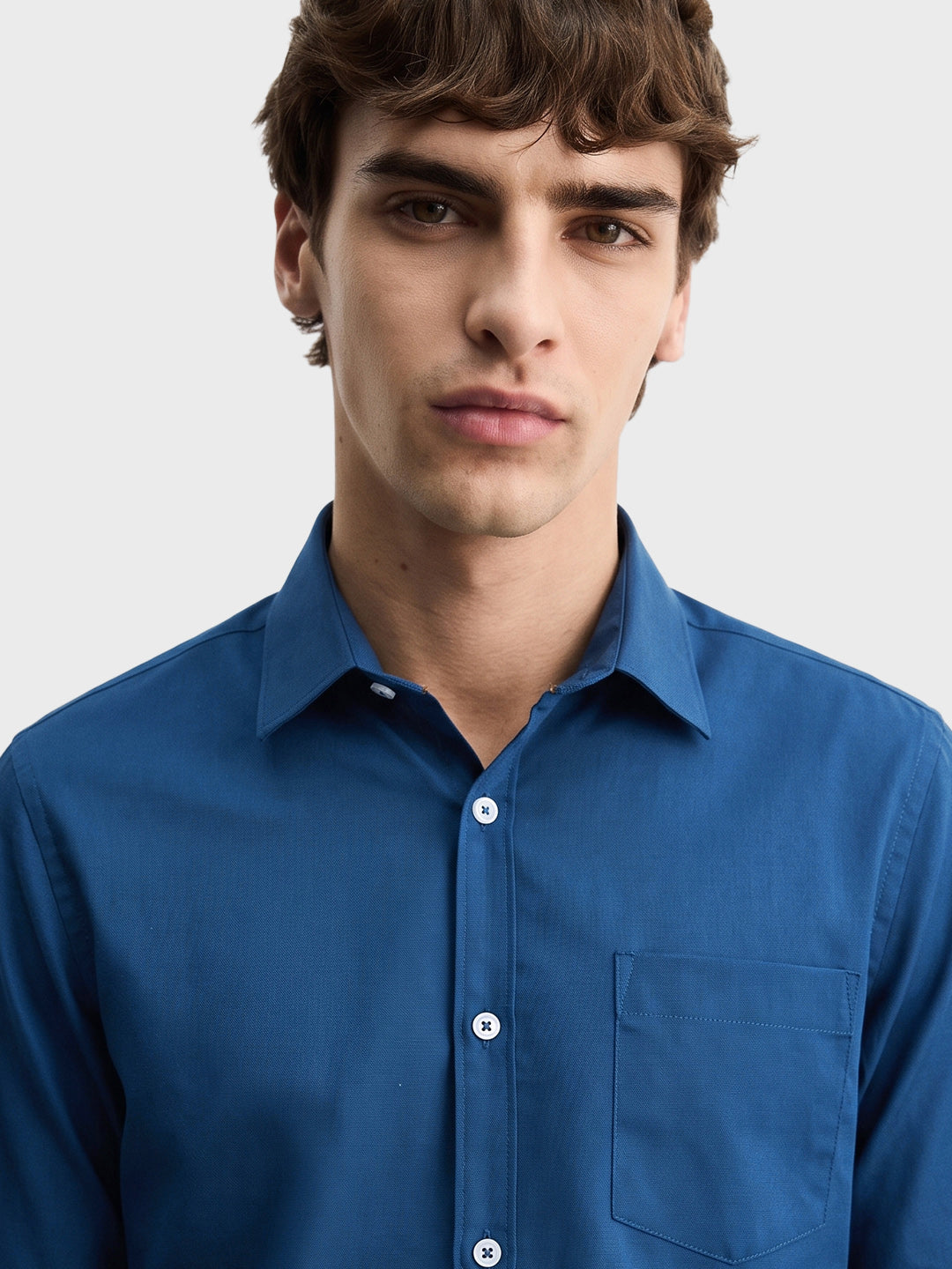 Men's Navy Slim Fit Solid Casual Shirt