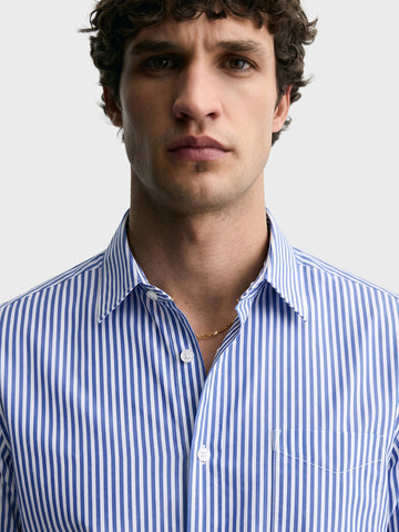 Men's Blue Slim Fit Striped Casual Shirt
