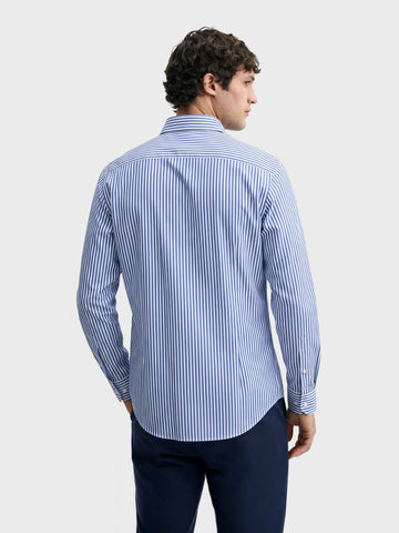 Men's Blue Slim Fit Striped Casual Shirt