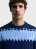 Men's Navy Blue Slim Fit Colourblocked Casual Sweater