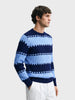 Men's Navy Blue Slim Fit Colourblocked Casual Sweater