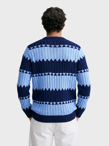 Men's Navy Blue Slim Fit Colourblocked Casual Sweater