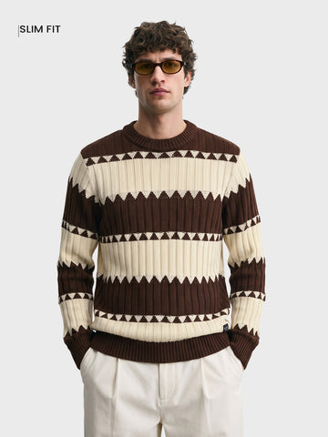 Men's Brown Slim Fit Colourblocked Casual Sweater